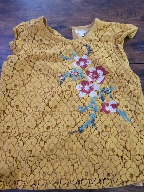 Xhilaration Mustard Yellow Lace Floral Embroidered Blouse